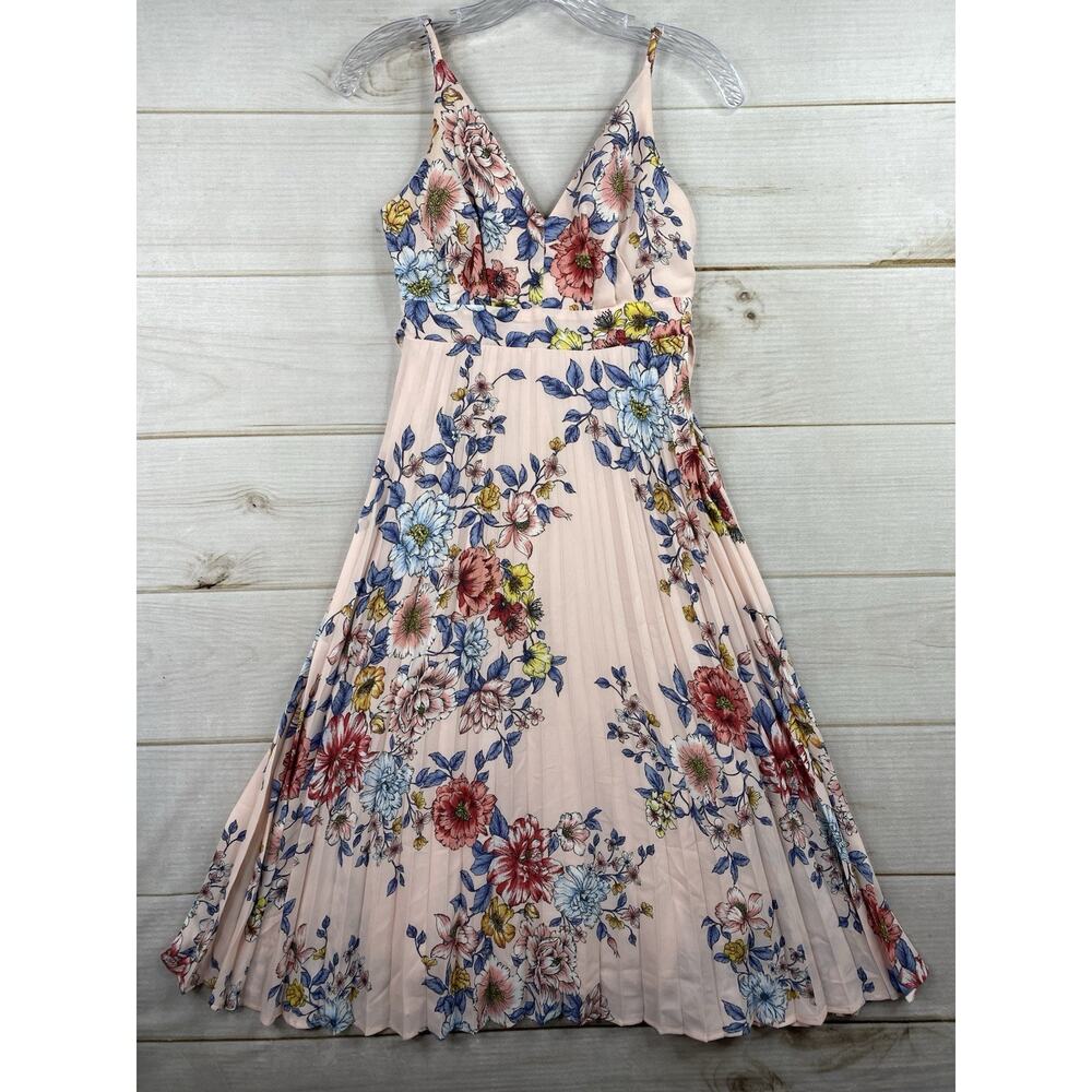 Thirty/Thirty Dress Sz S Pink Floral Pleated A Line Sleeveless V Neck Boho Tie
